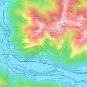 Premosello-Chiovenda topographic map, elevation, terrain