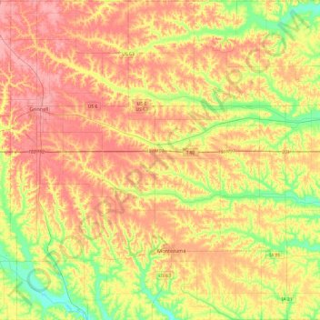 Poweshiek County topographic map, elevation, terrain