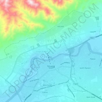 Khujand topographic map, elevation, terrain