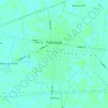 Tixkokob topographic map, elevation, terrain