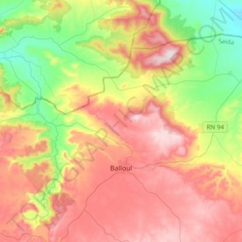 Ouled Brahim topographic map, elevation, terrain