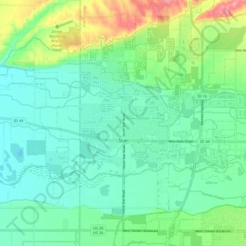 Star topographic map, elevation, terrain