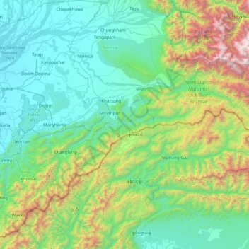 Changlang District topographic map, elevation, terrain