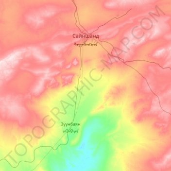 Sainshand topographic map, elevation, terrain