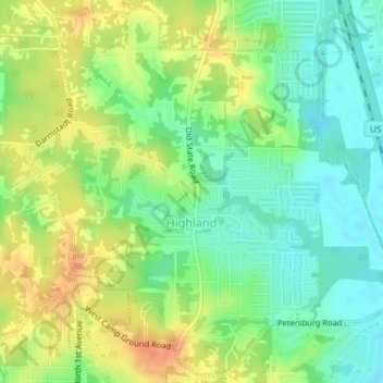 Highland topographic map, elevation, terrain