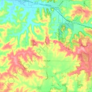 Town of Cross Plains topographic map, elevation, terrain