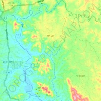 Xã Tân Lạc topographic map, elevation, terrain