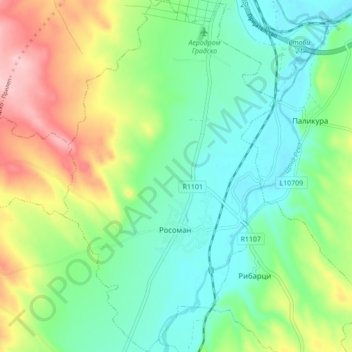Rosoman topographic map, elevation, terrain