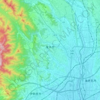 Atsugi topographic map, elevation, terrain