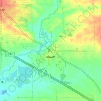 Downs topographic map, elevation, terrain