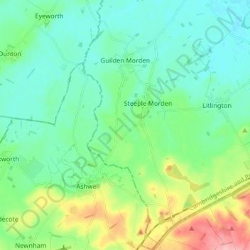 Guilden Morden topographic map, elevation, terrain