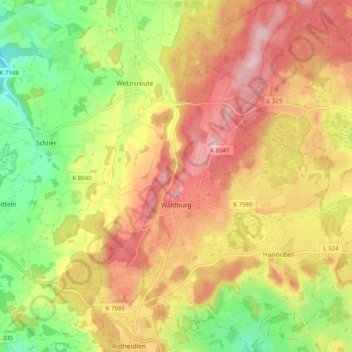 Waldburg topographic map, elevation, terrain