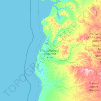 Aurukun topographic map, elevation, terrain