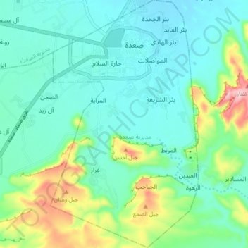Sa'adah district topographic map, elevation, terrain
