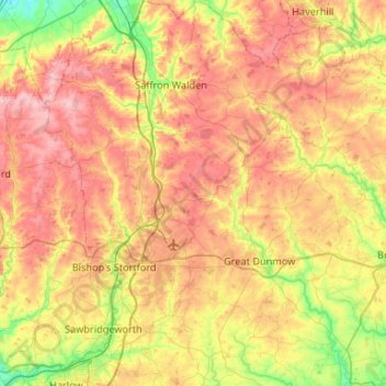 Uttlesford topographic map, elevation, terrain