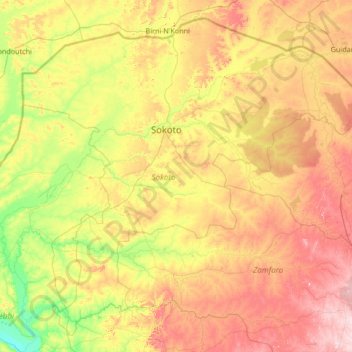Sokoto State topographic map, elevation, terrain
