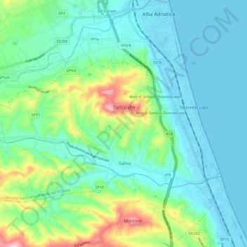 Tortoreto topographic map, elevation, terrain