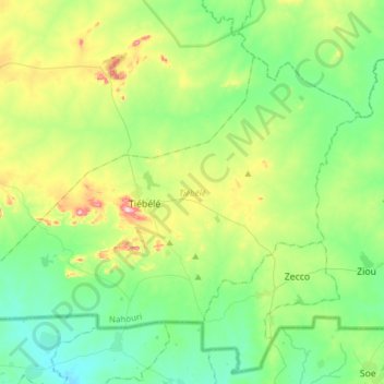 Tiébélé topographic map, elevation, terrain