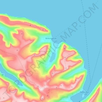 Bolungarvíkurkaupstaður topographic map, elevation, terrain