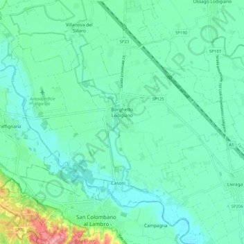 Borghetto Lodigiano topographic map, elevation, terrain