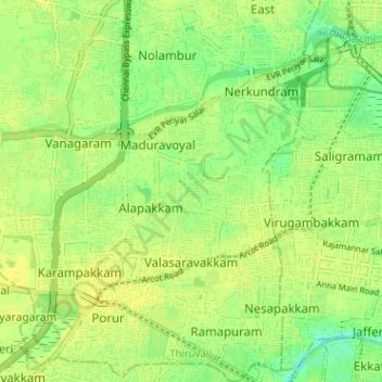 Zone 11 Valasaravakkam topographic map, elevation, terrain