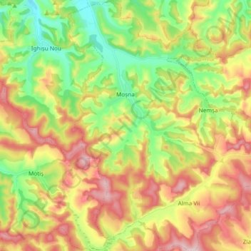 Moșna topographic map, elevation, terrain