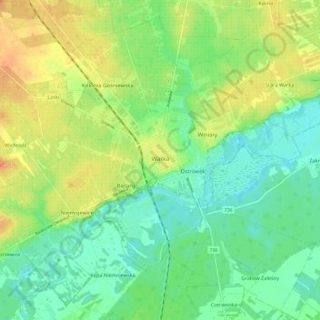 Warka topographic map, elevation, terrain