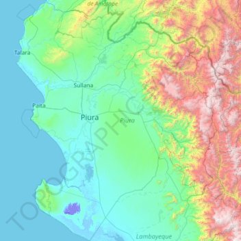 Piura topographic map, elevation, terrain