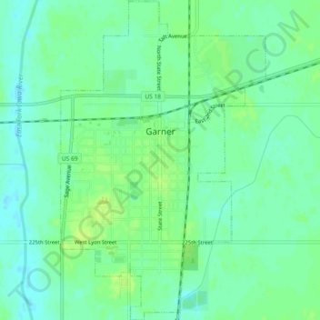 Garner topographic map, elevation, terrain