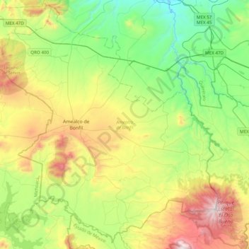 Amealco de Bonfil topographic map, elevation, terrain