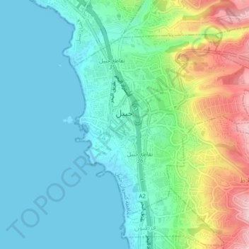 Jbeil topographic map, elevation, terrain