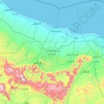 Al Batinah South Governorate topographic map, elevation, terrain