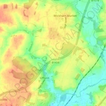 Pettistree topographic map, elevation, terrain