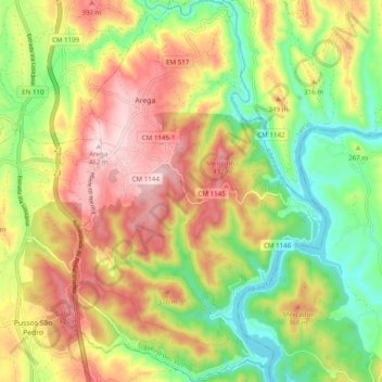 Arega topographic map, elevation, terrain
