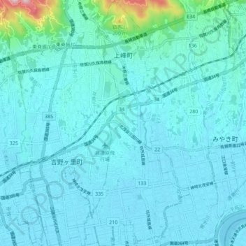 Kamimine topographic map, elevation, terrain