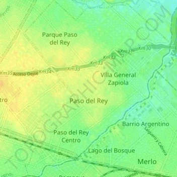 Paso del Rey topographic map, elevation, terrain