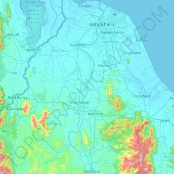 Kelantan River topographic map, elevation, terrain