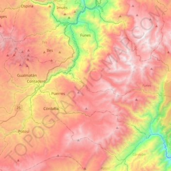 Funes topographic map, elevation, terrain
