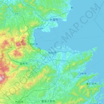 Oita topographic map, elevation, terrain