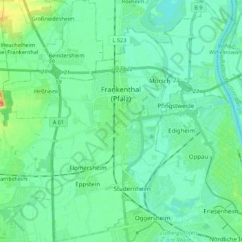 Frankenthal (Pfalz) topographic map, elevation, terrain