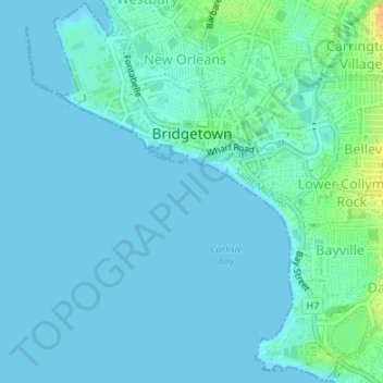 Bridgetown topographic map, elevation, terrain