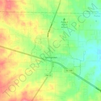 Springtown topographic map, elevation, terrain