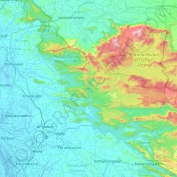 Chalakkudy topographic map, elevation, terrain