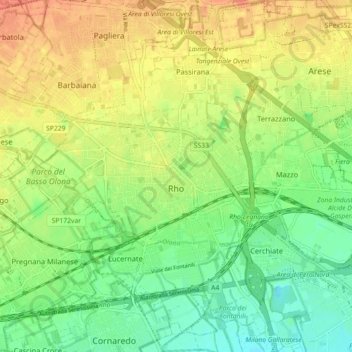 Rho topographic map, elevation, terrain