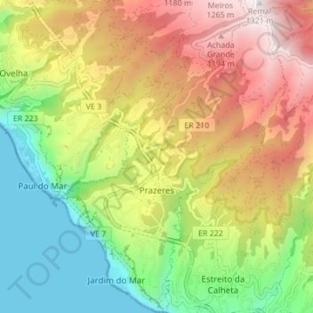 Prazeres topographic map, elevation, terrain