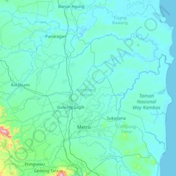 Way Seputih topographic map, elevation, terrain