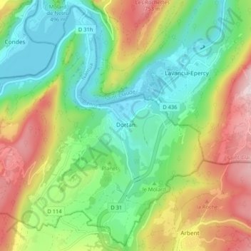 Dortan topographic map, elevation, terrain