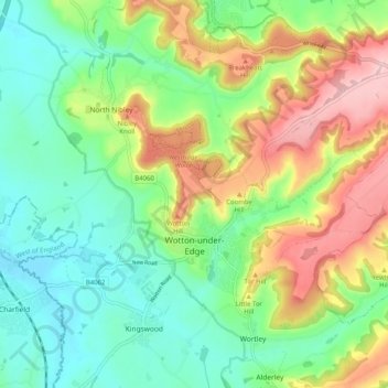 Wotton-under-Edge topographic map, elevation, terrain