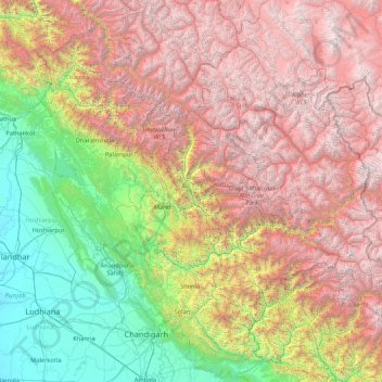 Himachal Pradesh topographic map, elevation, terrain