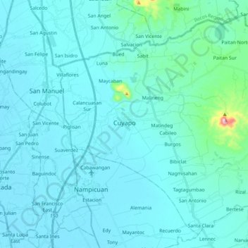 Cuyapo topographic map, elevation, terrain